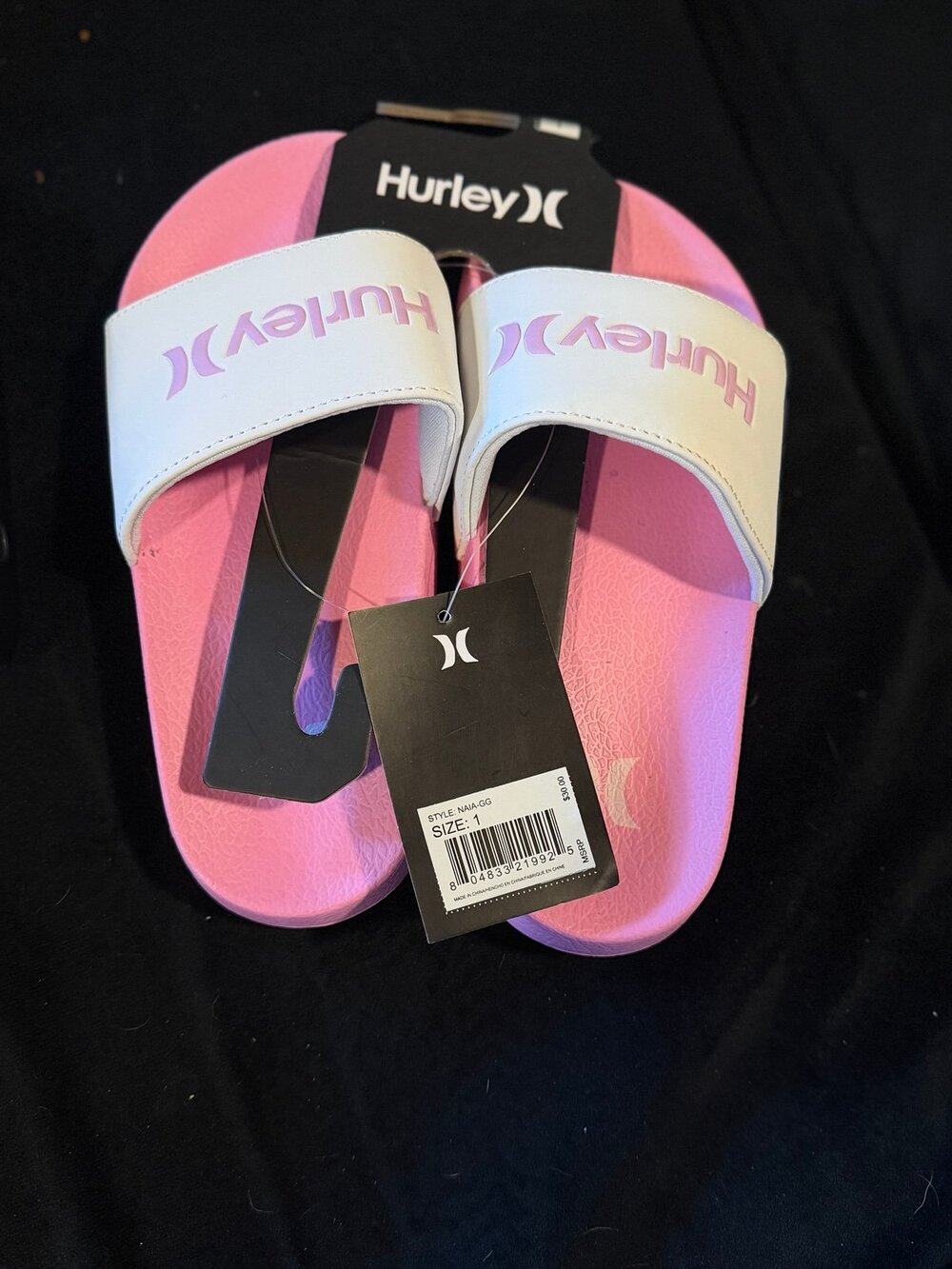 NWT Hurley Girl Slide Sandals Pink & White
